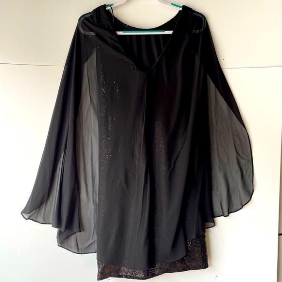 R&M Richards Black Sequin Glitter Formal Evening Prom Dress Lace Overlay, Sz 6 - Picture 9 of 9